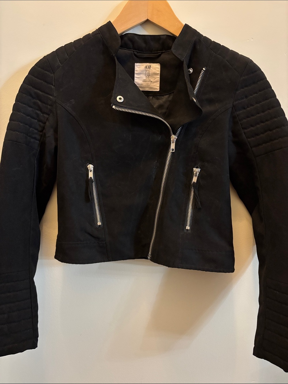 H&M Black faux Suede Moto Jacket - girls | size US11-12Y